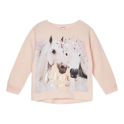Girls' light pink unicorn print jumper